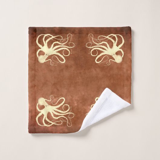 Crème octopus op chocolade - Bathroom doekset Bad Handdoek (Wasdoekje)