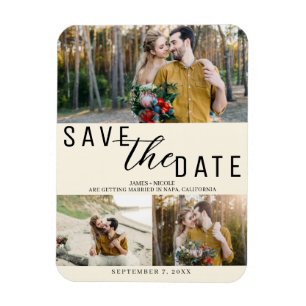 Crème Off White Save the Date Huwelijk 3 foto's Magneet