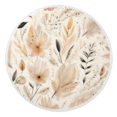 Crème oranje bloemmotief keramische knop (Voorkant)