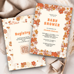 Crème Oranje Groovy Retro Wilde Bloem Baby Shower Kaart