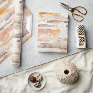 Crème Oranje Taan Abstracte Strepen Verjaardag Cadeaupapier
