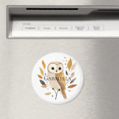 Crème Oranje Uil met bladeren Magneet (Insitu (Vaatwasser))