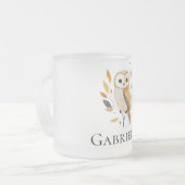 Crème Oranje Uil met bladeren Matglas Koffiemok (Voorkant links)