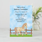 Crème Paard en Bloemen Meisjes Verjaardag Uitnodig Kaart (Staand voorkant)