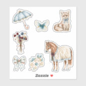 Crème Paard Hond Paraplu Vlinder Sticker (Vel)