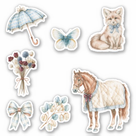 Crème Paard Hond Paraplu Vlinder Sticker (Voorkant)