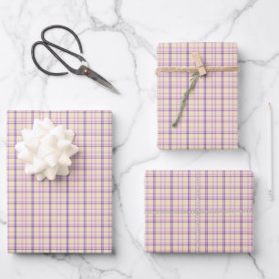Crème Paars Schotse Ruit Klassiek Patroon Retro Inpakpapier Vel