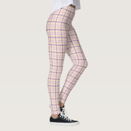 Crème Paarse Geruite Klassieke Patroon Retro Leggings
