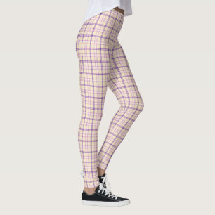 Crème Paarse Geruite Klassieke Patroon Retro Leggings