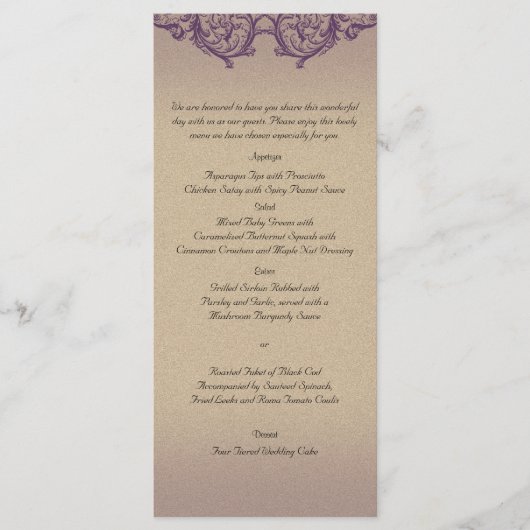 Crème Paarse  Posh Bruiloft Menu (Voorkant)