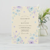 Crème Paarse Wilde Bloemen Bruiloft Kaart (Staand voorkant)