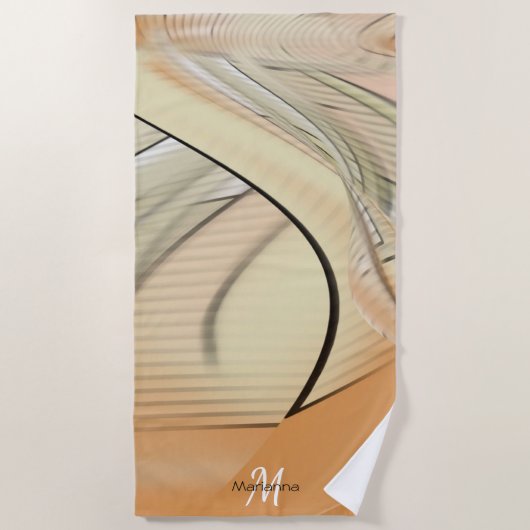 Crème Pastel Herfst Abstracte Kunst, Met Monogram Strandlaken (Voorkant)