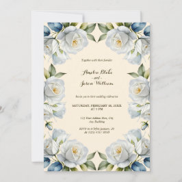 Crème Pastel White Rose Bloemen Border Wedding Kaart