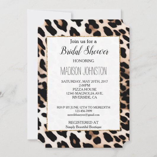 Crème Peach Zwart Leopard Dier Kaart (Voorkant)