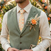 Crème & Perzik Bloemmotief Stropdas