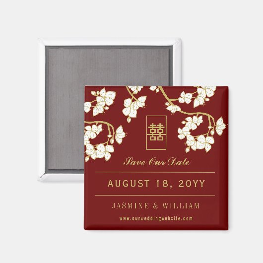 Crème perzik bloesem Chinees bruiloft Save The Dat Magneet (Voorkant / Achterkant)
