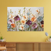 Crème-, perzik- en lavendelbloesems – abstracte wa canvas afdruk (Insitu (Woonkamer))