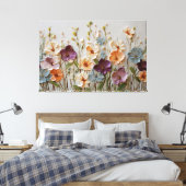 Crème-, perzik- en lavendelbloesems – abstracte wa canvas afdruk (Insitu (Slaapkamer))