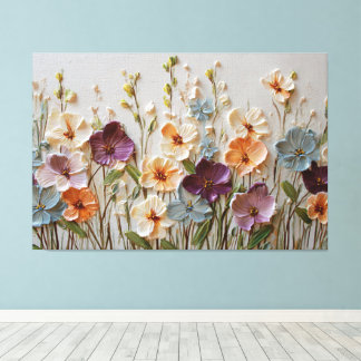 Crème-, perzik- en lavendelbloesems – abstracte wa canvas afdruk