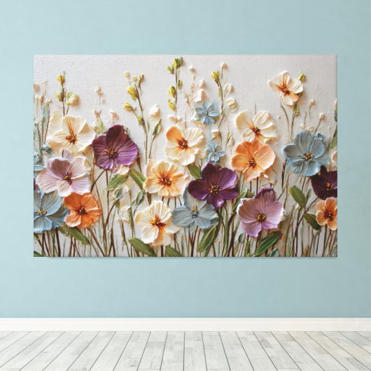Crème-, perzik- en lavendelbloesems – abstracte wa canvas afdruk (Insitu (Houten vloer))