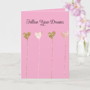 Crème Perzik Goud Glitter Roze Glam Harten Snoeren Kaart