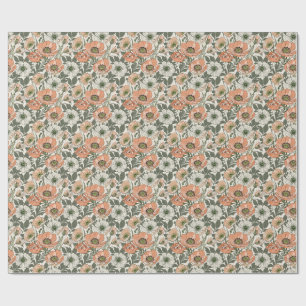 Crème Perzik Klaproos Bloemmotief Cadeaupapier