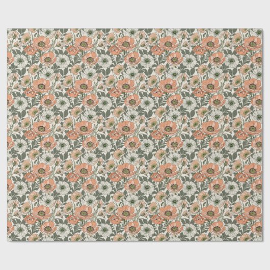 Crème Perzik Klaproos Bloemmotief Cadeaupapier (Vlak)