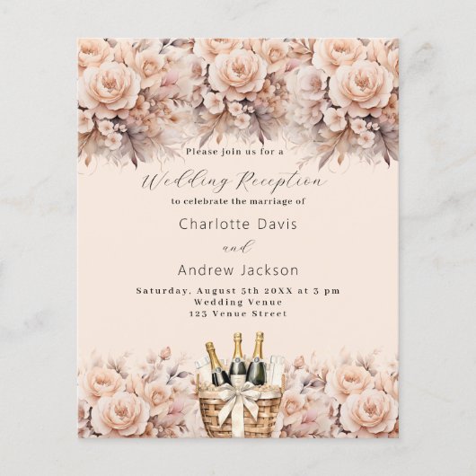 Crème perzik mand bruiloft receptie uitnodiging (Voorkant)