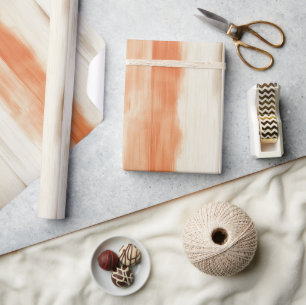 Crème Perzik Oranje Strepen Verjaardag Cadeaupapier