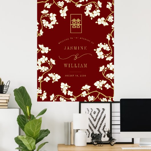 Crème Perzik/Primen Dubbel Geluk Huwelijk Poster (Thuiskantoor)