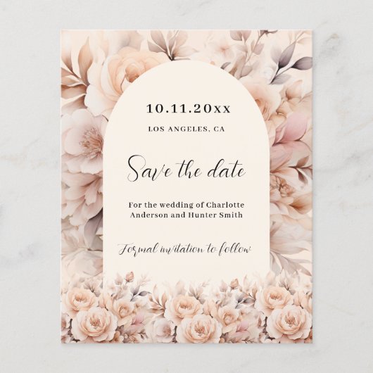 Crème perzik roos boog budget bruiloft Save the Da Flyer (Voorkant)