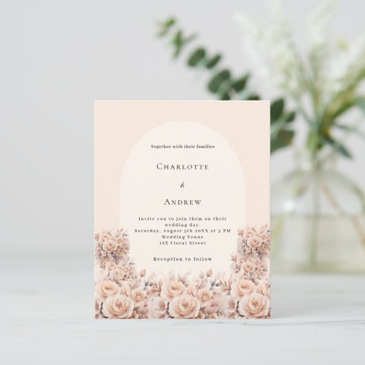 Crème perzik roos boog foto bruiloft uitnodiging (Staand voorkant)