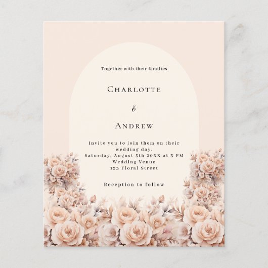 Crème perzik roos boog foto bruiloft uitnodiging (Voorkant)