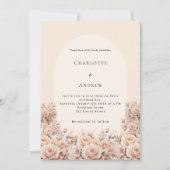 Crème perzik roos gouden bloemen boog foto bruilof kaart (Voorkant)