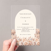 Crème perzik roos gouden bloemen boog trouwen acryl uitnodigingen (Insitu (Draagbaar))