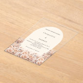 Crème perzik roos gouden bloemen boog trouwen acryl uitnodigingen (Laagn)