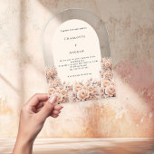 Crème perzik roos gouden bloemen boog trouwen acryl uitnodigingen