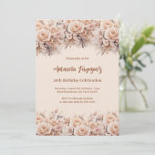 Crème perzik roos gouden bloemen Luxe verjaardag Kaart (Staand voorkant)