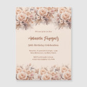 Crème perzik roos gouden bloemen Luxe verjaardag Magnetische Uitnodiging (Voorkant)