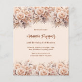 Crème perzik roos gouden bloemen verjaardagsuitnod (Voorkant)