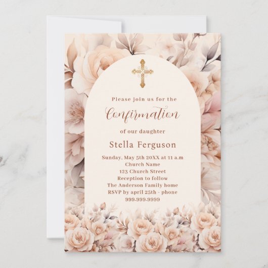 Crème perzik rozen bloemen boog Bevestiging Kaart (Voorkant)