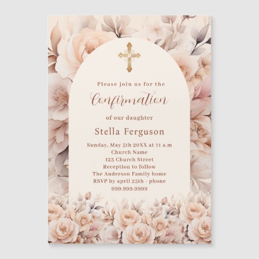 Crème perzik rozen bloemen boog Bevestiging Magnetische Uitnodiging (Voorkant)