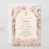 Crème perzik rozen bloemen boog Doop Kaart (Voorkant)