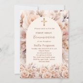 Crème perzik rozen bloemen boog Eerste Communie Kaart (Voorkant)