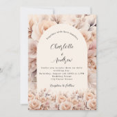 Crème perzik rozen bloemen boog elegante bruiloft kaart (Voorkant)