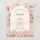 Crème perzik rozen bloemen boog huwelijksuitnodigi (Voorkant)