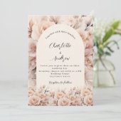 Crème perzik rozen bloemen boog luxe bruiloft kaart (Staand voorkant)