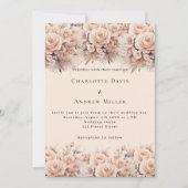 Crème perzik rozen bloemen elegante bruiloft kaart (Voorkant)