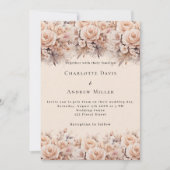 Crème perzik rozen bloemen elegante luxe bruiloft kaart (Voorkant)
