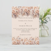 Crème perzik rozen bloemen elegante luxe bruiloft kaart (Staand voorkant)